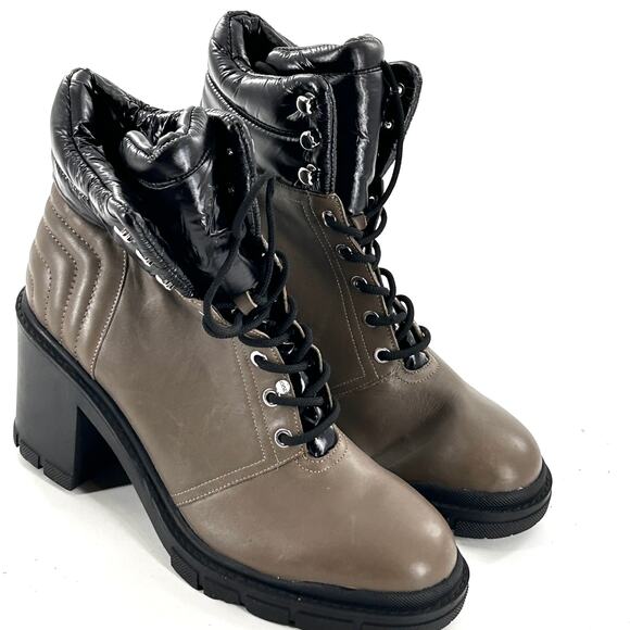 Marc Fisher Velima Heel Boots 11 Green Black NWOT Ankle Booties Combat Moto Lace - Picture 7 of 7